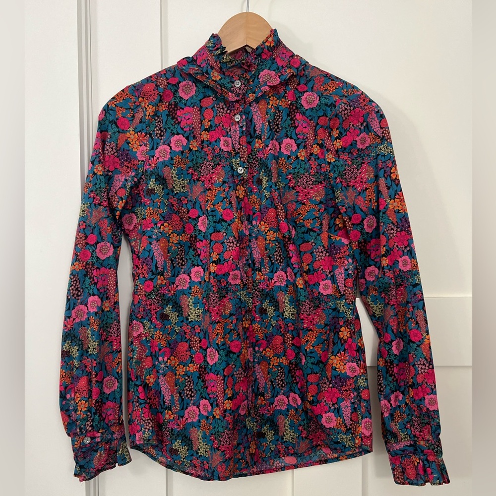 J. Crew Classic-Fit Boy Shirt w/Ruffle Collar in Liberty Ciara print.